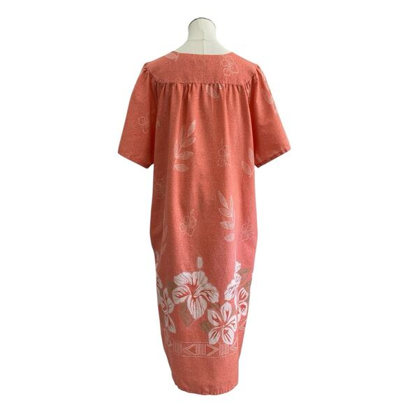 Vintage Anthony Richards Peach Tropical Floral Muumuu House Dress Pockets size L - Picture 3 of 4